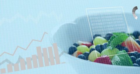Fresh Fruit Bowl with Digital Data and Technology Overlay