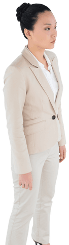 Transparent Serious Businesswoman in Beige Suit Isolated