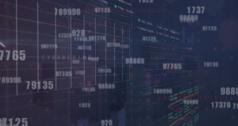 Animated Financial Data Processing Over Cityscape