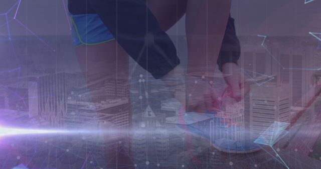 Runner Tying Shoes with Cityscape and Digital Overlay - Download Free Stock Images Pikwizard.com