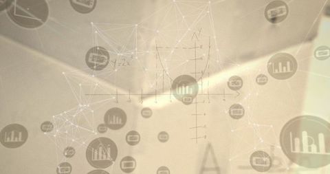 Abstract Global Network with Digital Business Icons Overlay