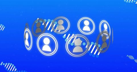 Digital network and dna infographic on blue background
