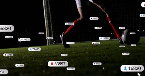 Dribbling Soccer Player with Futuristic Social Media Interface