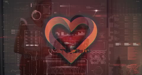 Heart Symbol and Digital Interface Depicting Global Business Connections