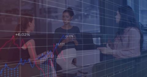 Diverse Team Analyzing Financial Market Growth with Digital Interface