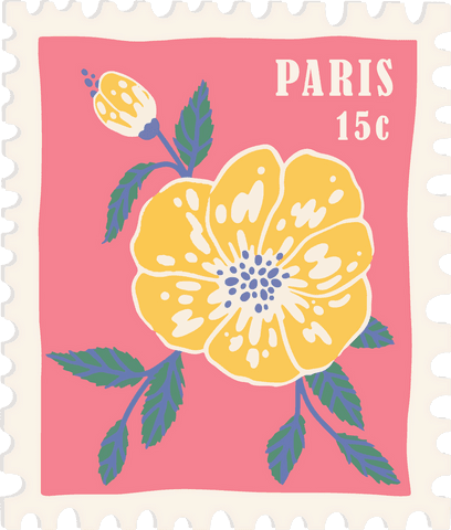 Transparent paris stamp art featuring yellow flower design