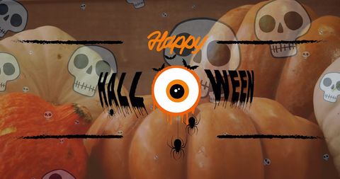 Spooky Halloween Card with Pumpkins and Skulls