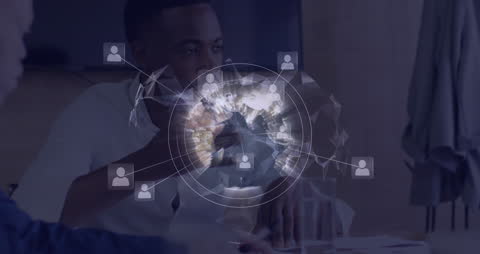 African American Businessman Interacting Digital Network Interface