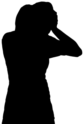 Transparent silhouette with hands on head in stressful pose
