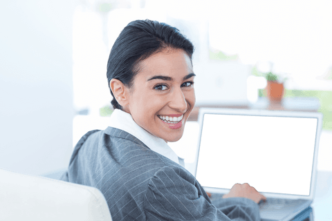 Transparent Screen on Laptop with Smiling Woman Business - Download Free Stock Videos Pikwizard.com