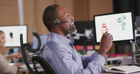 Happy Office Worker Engaging in Professional Conversations