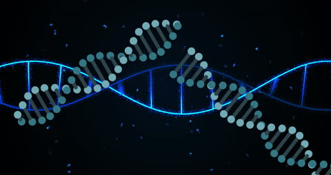 Blue Glowing DNA Strand with Dotted Overlay in Digital Space