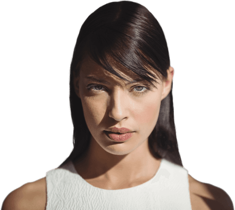 Transparent portrait of serious woman with steely gaze