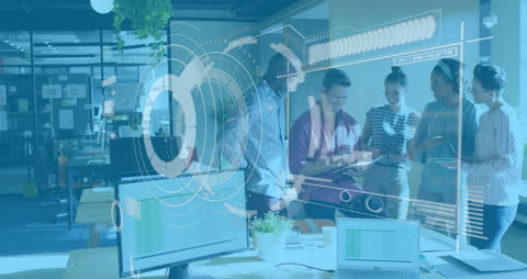 Digital Interface Overlay on Meeting with Business Team