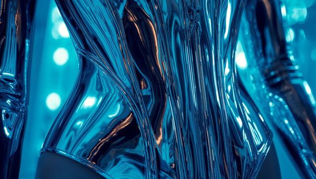 Futuristic chrome mannequin with blue led illumination