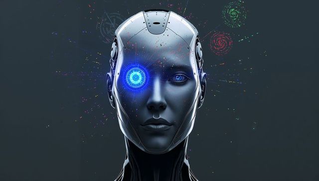 Futuristic Humanoid Robot with Glowing Eye Interface