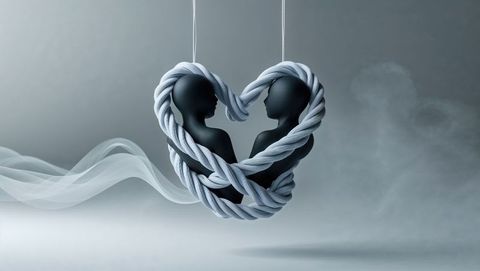 Silhouette collab: unity and intimacy in heart-shaped rope art