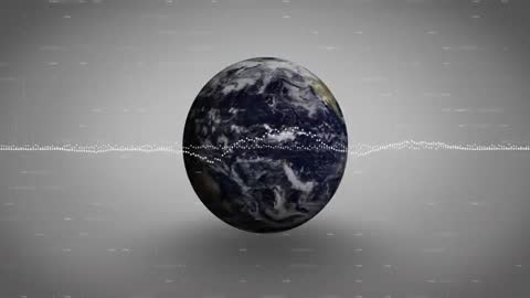 Rotating Earth with Data Waveform on Gray Background