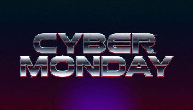Cyber Monday Chrome 3D Text with Neon Glow and Futuristic Glossy Typography