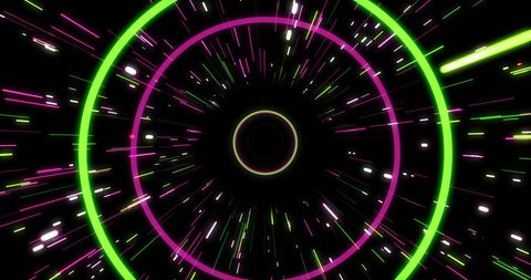 Vibrant Neon Circles and Light Trails on Black Background - Download Free Stock Images Pikwizard.com