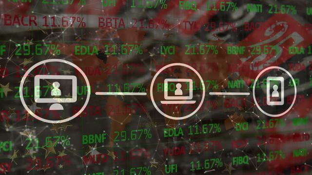 Overlay of animated roulette figures and media icons create a high-tech visual experience, ideal for presentations on digital finance or global market-driven topics. Useful for illustrating online business strategies or showcasing enterprise technology advancements in promotional materials.