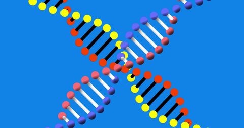 Digital DNA Structures on Bright Blue Background