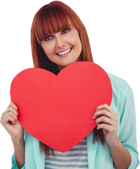 Transparent smiling woman with red hair holding large red heart - Download Free Stock Videos Pikwizard.com