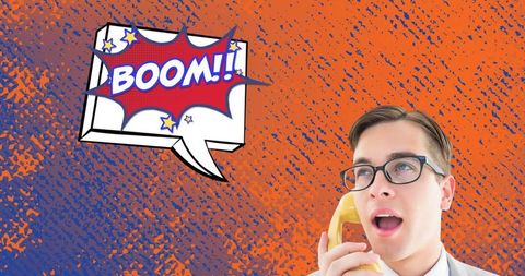 Retro communication concept with speech bubble and boom text