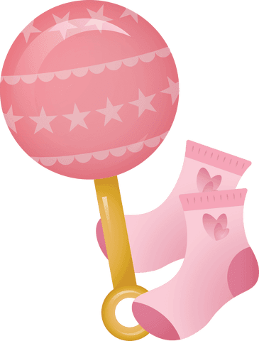 Transparent Pink Baby Rattle and Cute Socks Illustration