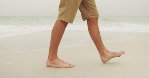 Barefoot Serenity Man Walking on Tranquil Beach