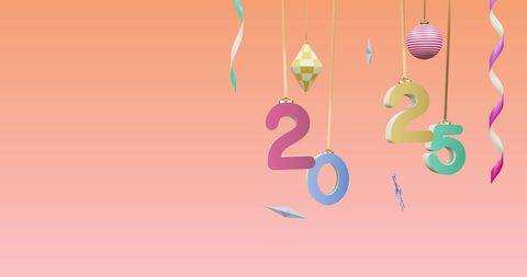 Colorful 2025 Hanging Decorations with Ribbons and Ornaments