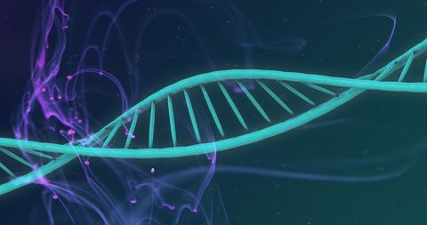 Glowing dna helix with colorful swirl background in biotechnology theme