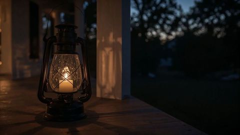 Vintage Lantern Illuminates Evening with Warm Candlelight