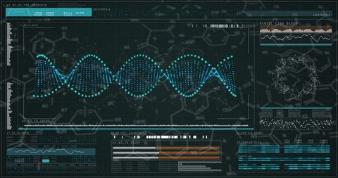 Futuristic Digital DNA Interface with Waveform Data Visualization