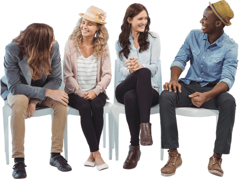 Diverse Team Interacting on Transparent Office Chairs