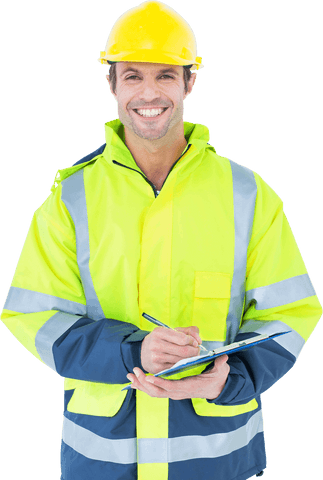 Transparent Smiling Male Architect with Clipboard in Safety Gear - Download Free Stock Videos Pikwizard.com