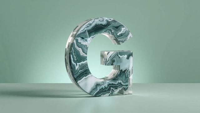 3d marble-textured letter g on muted green background