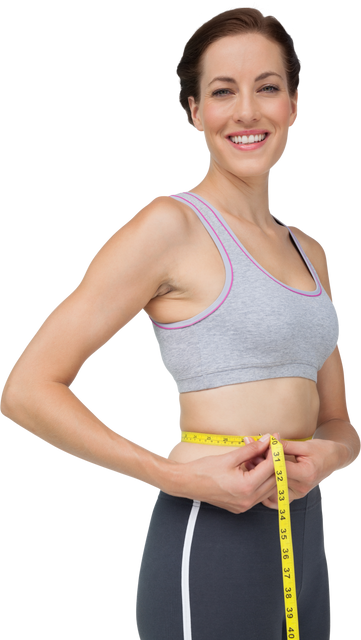 Transparent Smiling Fit Woman Measuring Waistline in Activewear - Download Free Stock Videos Pikwizard.com