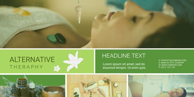 This calming spa-themed template, featuring alternative therapy elements, is ideal for promoting wellness and beauty services. The template can be customized with relevant information to attract customers to spas, wellness centers, beauty salons, and holistic therapy services. Elements like essential oils, massage treatments, and relaxation therapies make it suitable for creating promotional materials for self-care and mindfulness businesses.