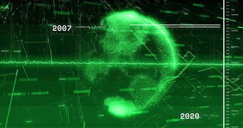 Futuristic green digital silhouette with data animation