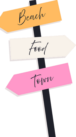 colorful transparent signpost with beach food town directions - Download Free Stock Videos Pikwizard.com