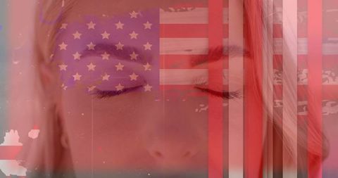 Dreamlike Composite of American Flag and Tranquil Woman