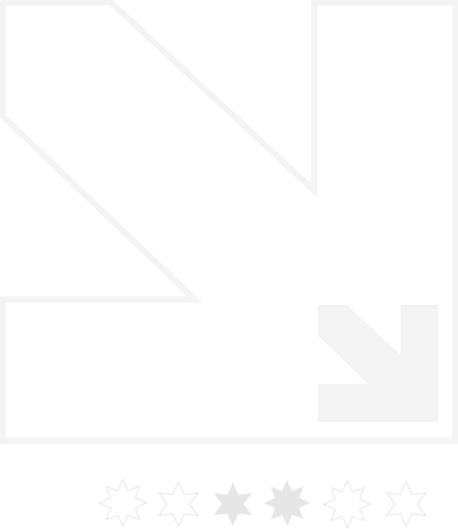 Bright downward arrow art with stars on transparent background