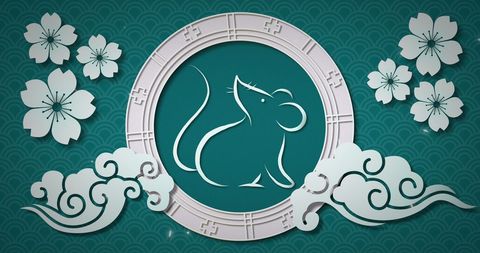 chinese zodiac art with mouse symbol and floral elements - Download Free Stock Images Pikwizard.com