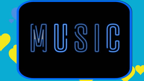 Vibrant Neon Music Text with Heart Motif Background