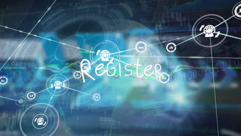 Futuristic Network Connections Animation with Register Text