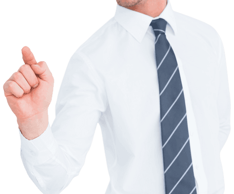 Transparent businessman pointing presentation gesture