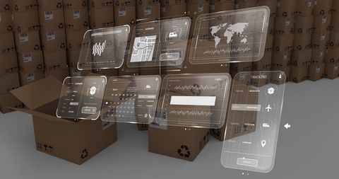 Augmented Reality Interface Over Shipping Boxes in Warehouse