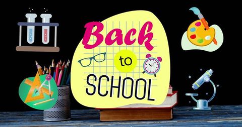 Colorful back to school concept with books and learning tools