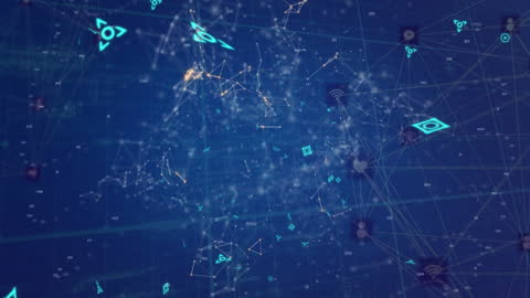 Futuristic Digital Network Visualization with Glowing Icons